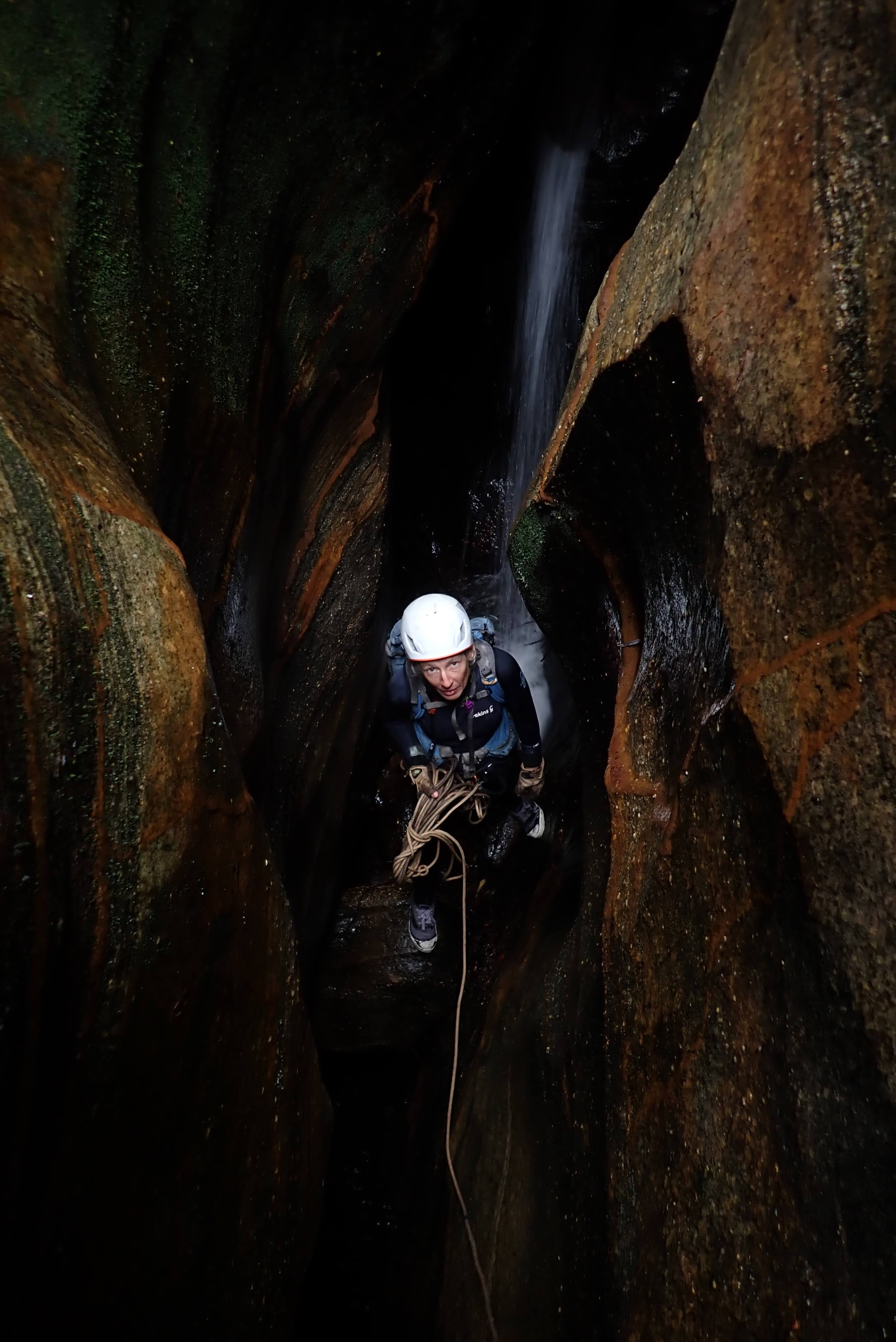 Looking down from where I climbed up to pull the rope